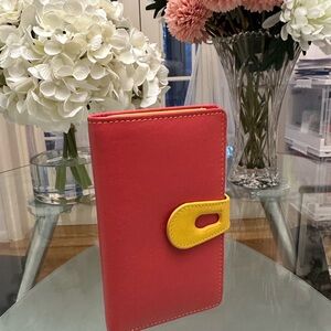 Women’s Red Wallet with Yellow Snap Closure